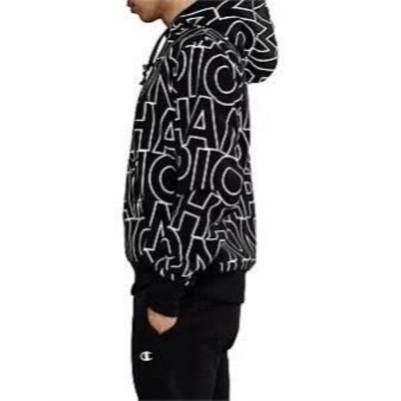 Champion Reverse Weave All Over Print Hoodie Black White size large - Picture 7 of 8